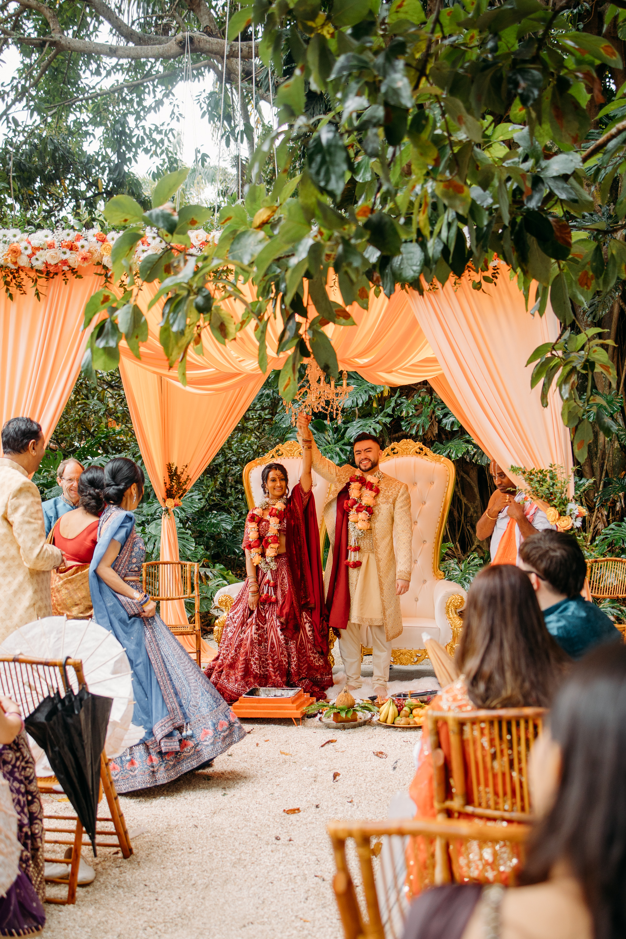 Bride and groom during their Hindu wedding ceremony in Homestead, Florida.